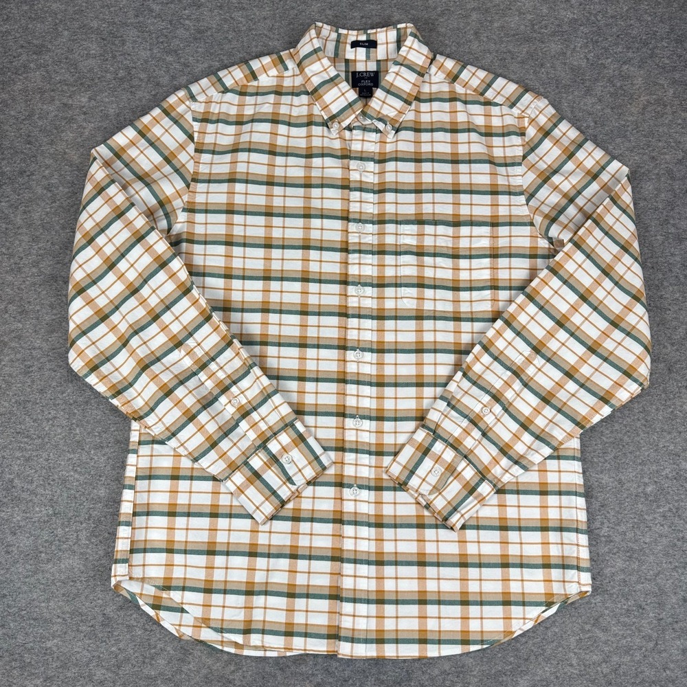 J Crew Flex Oxford Button Down Shirt Slim Long Sleeve Plaid Mens Large L